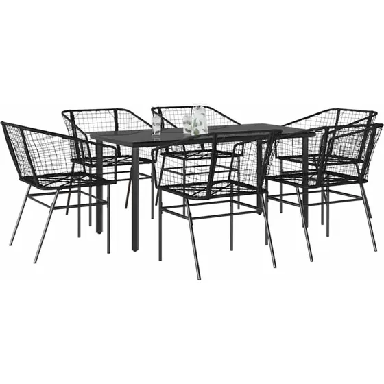vidaXL 7 dele polyrattan spisebordssæt sort med glas