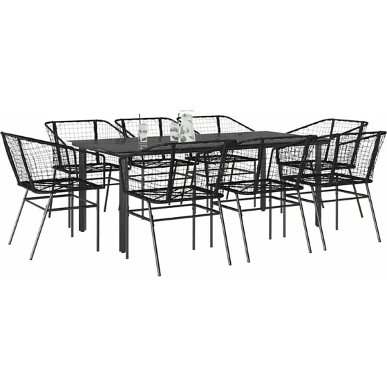 vidaXL 9-delers polyrattan spisebordssæt med glas, sort