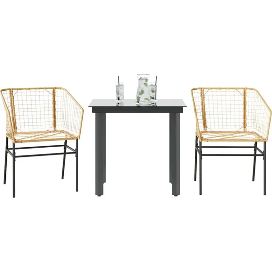vidaXL 3-delers polyrattan spisebordssæt brun med glas
