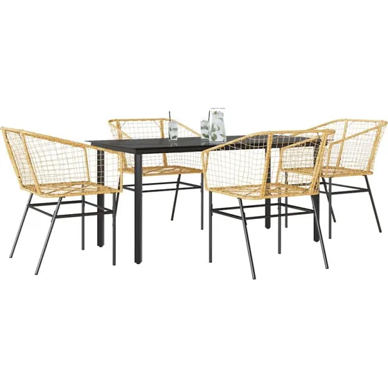 vidaXL 5-delers polyrattan spisebordssæt brun med glas