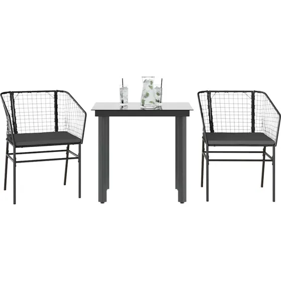 vidaXL 3-delers spisebordssæt polyrattan glas sort