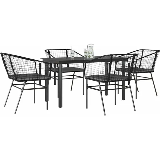 vidaXL 5-delers spisebordssæt polyrattan glas sort