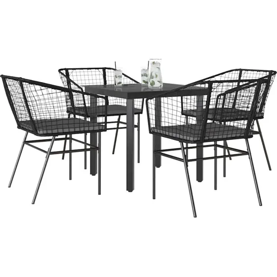 vidaXL 5-delers spisebordssæt polyrattan glas sort