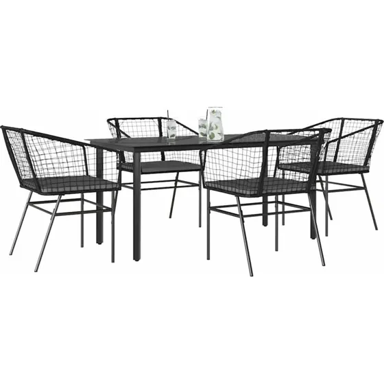 vidaXL 5-delers spisebordssæt polyrattan glas sort