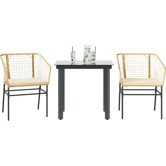 vidaXL 3-delers spisebordssæt polyrattan brun med glas