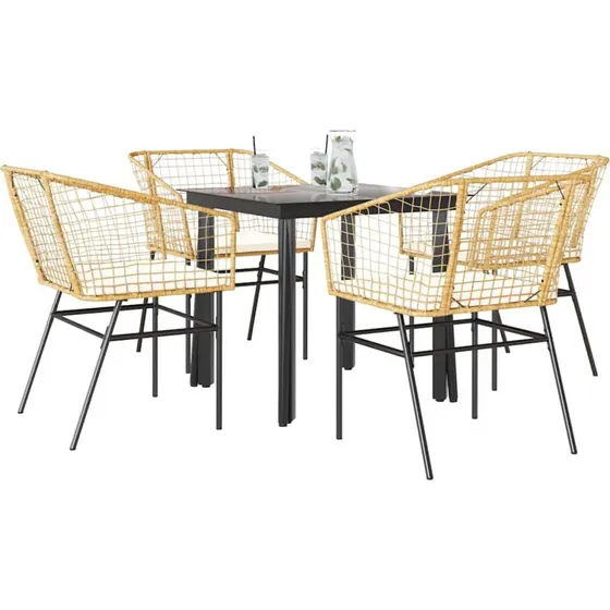 vidaXL 5-delers polyrattan spisebordssæt brun med glas