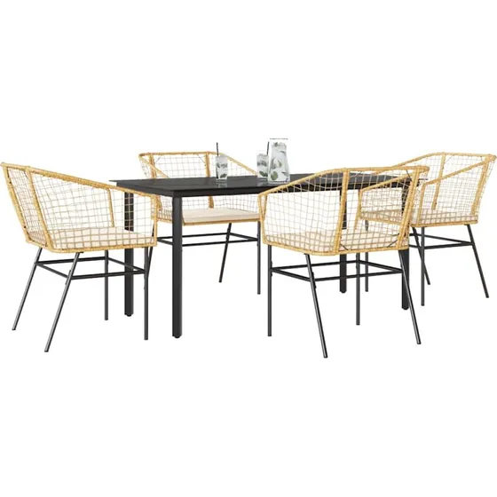 vidaXL 5-delers polyrattan spisebordssæt brun med glas