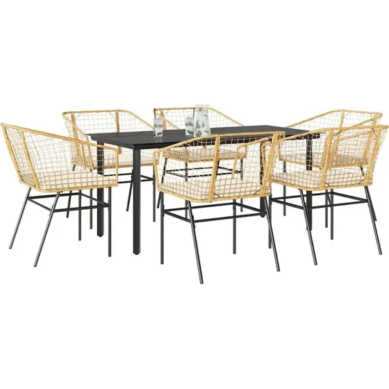 vidaXL 7 dele spisebordssæt polyrattan glas brun