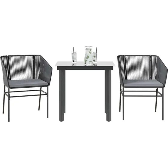 vidaXL 3-delers spisebordssæt polyrattan glas sort