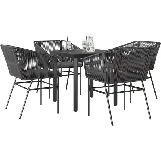 vidaXL 5-delers spisebordssæt polyrattan glas sort