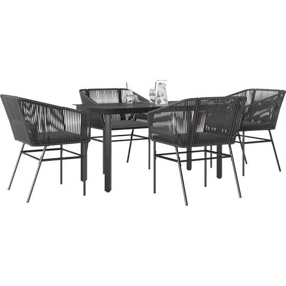 vidaXL 5-delers spisebordssæt polyrattan glas sort
