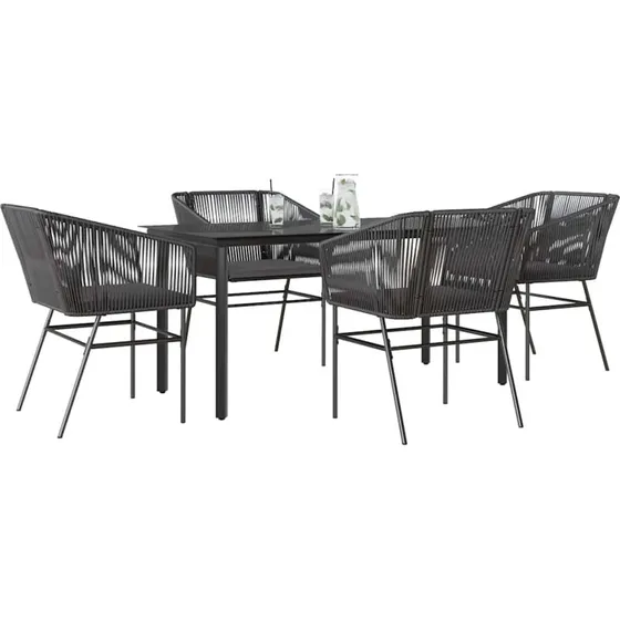 vidaXL 5-delers spisebordssæt polyrattan glas sort