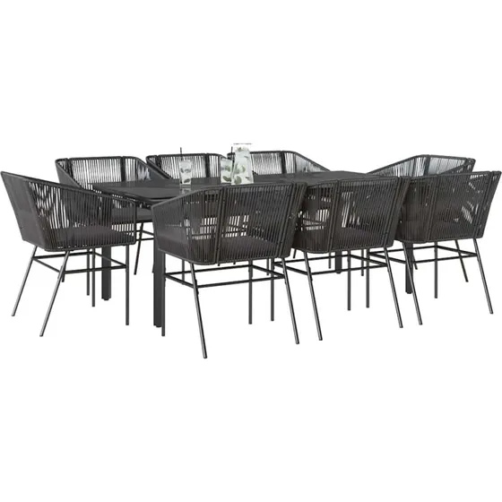 vidaXL 9-delers polyrattan spisebordssæt med glas, sort