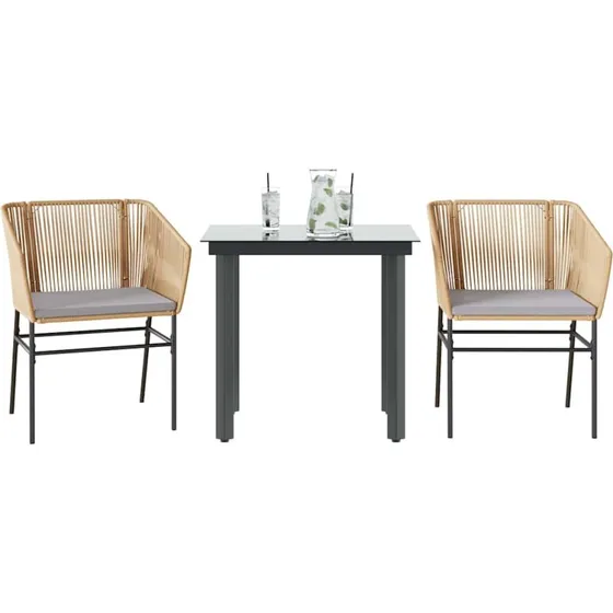 vidaXL 3-delssæt polyrattan glas brun