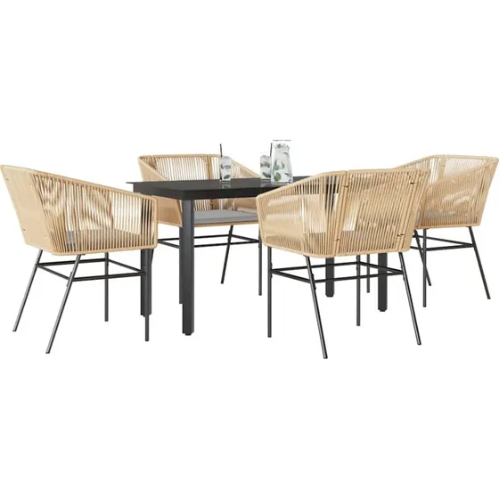 vidaXL 5-delers spisebordssæt polyrattan glas brun