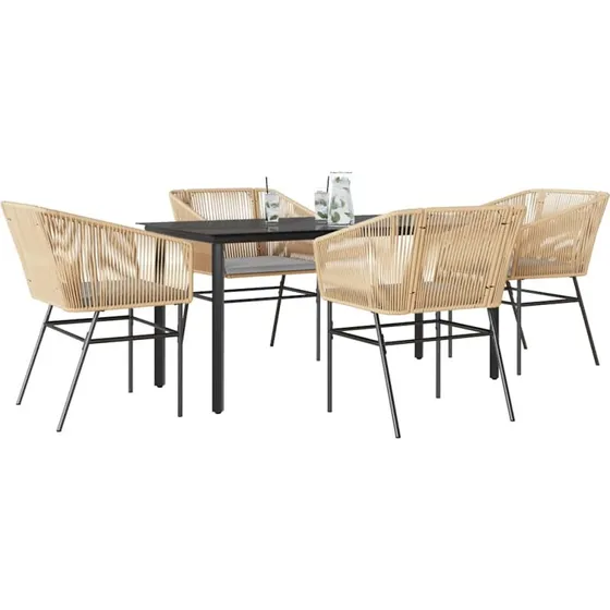 vidaXL 5-delers polyrattan spisebordssæt brun med glas