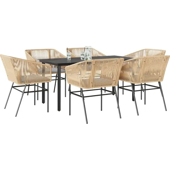 vidaXL 7 dele spisebordssæt polyrattan glas brun