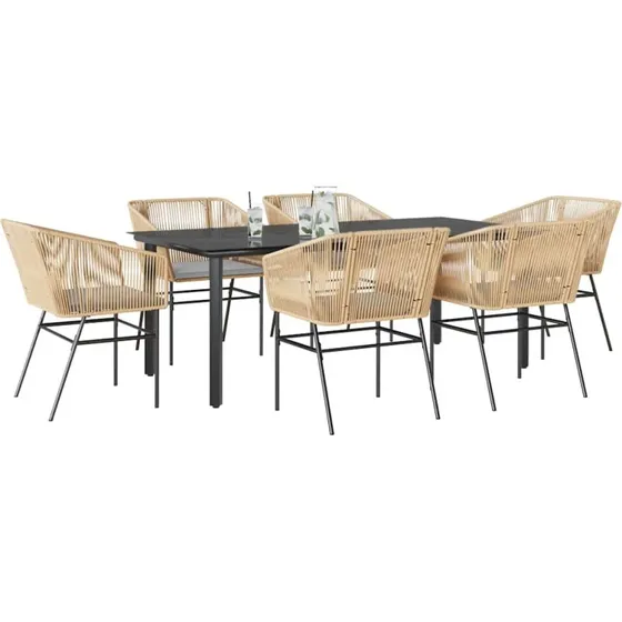 vidaXL 7 dele spisebordssæt polyrattan glas brun