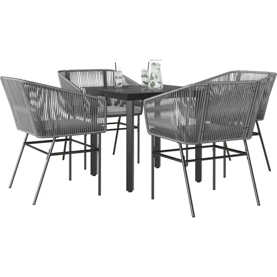 vidaXL 5-delers polyrattan spisebordssæt med glas, grå