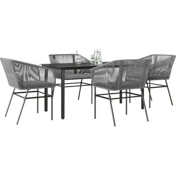 vidaXL 5-delers polyrattan spisebordssæt med glas, grå