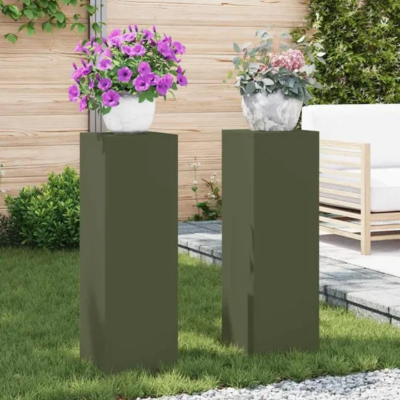 vidaXL Planteholder 2 stk Olivengrøn 24 x 24 x 75 cm Stål