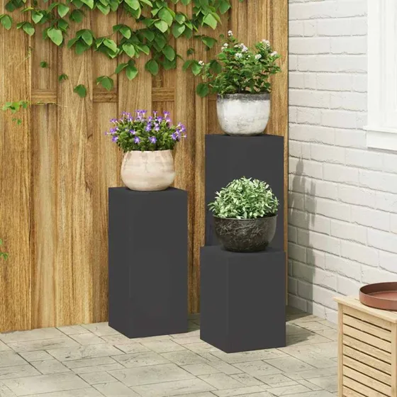 vidaXL Planteholder 3 stk, Sort, 24 x 24 x 75 cm, Stål