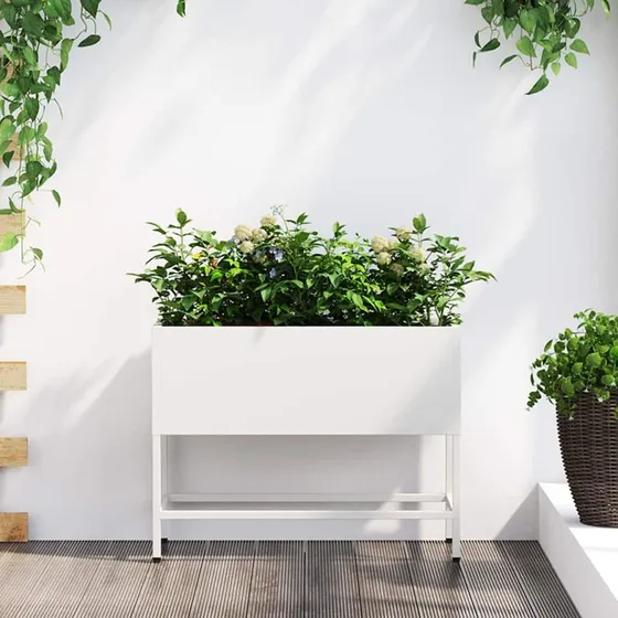 vidaXL Hævet Haveplante Hvid 60 x 26 x 48 cm Stål