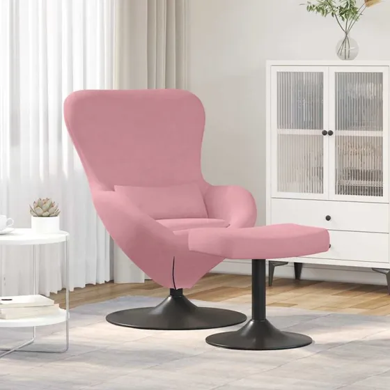 vidaXL Æg Stol med Fodskammel Lyserød 63 x 73 x 90 cm Fløjl