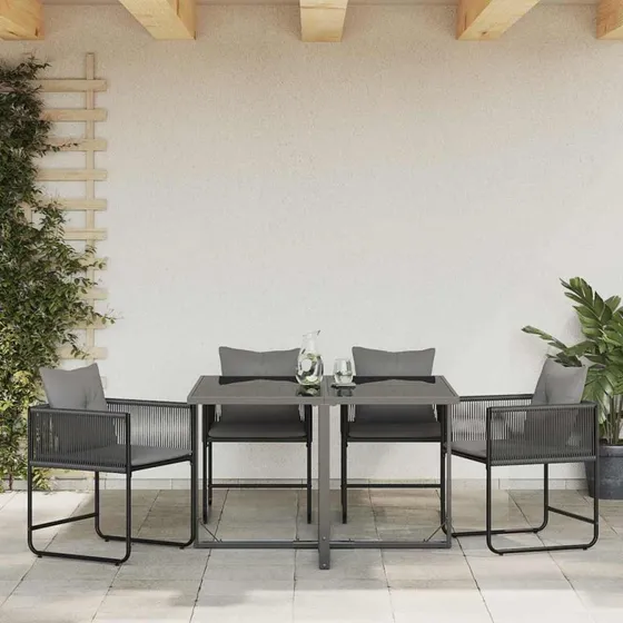 vidaXL Stol med pude 4 stk Sort og Antracit PE Rattan