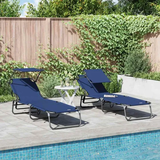 vidaXL Foldestol 2-pc Blå 190 x 57 x 81 cm Oxford