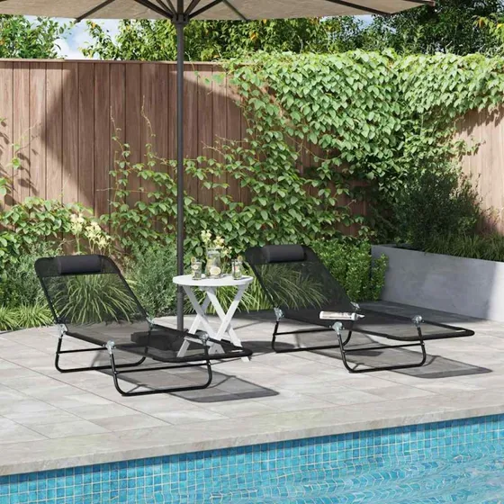 vidaXL Foldestol 2-pers. Sort 182 x 55 x 85,5 cm