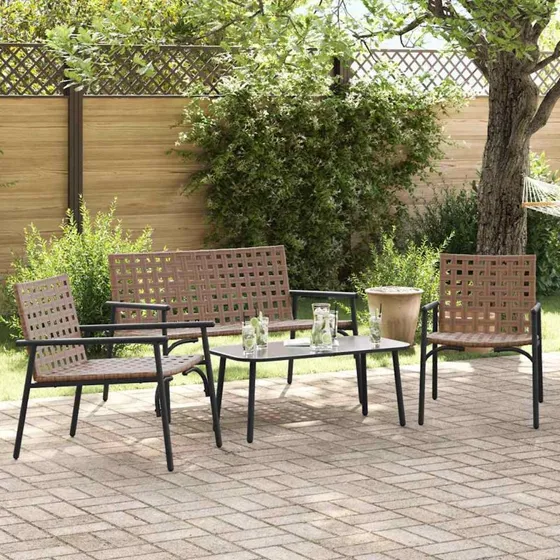 vidaXL Have Spisebordssæt 4 stk Brun polyrattan