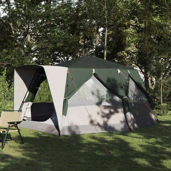 vidaXL Grønt Familiehyttetelt 400x350x212 cm med PU-behandling