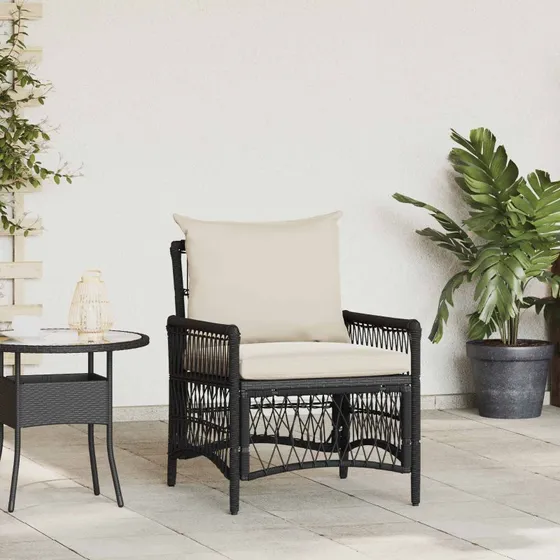 vidaXL Have Stol med pude, Sort, 73 x 61 x 77 cm, polyrattan