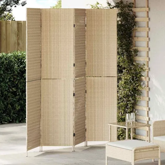vidaXL Rumdeler Beige 195 x 180 cm Poly Rattan, Foldbar