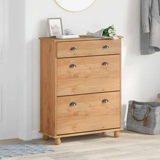 vidaXL Sko Skab ASKIM Brun 85x35x108 cm Massivt Fyrretræ