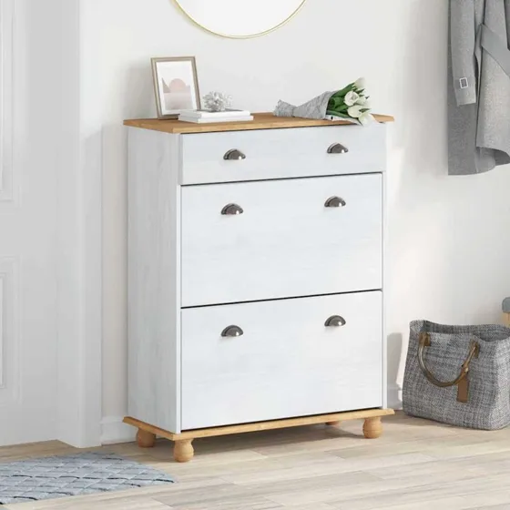 vidaXL Sko Skab ASKIM Hvid 85x35x108 cm Massiv Fyrretræ