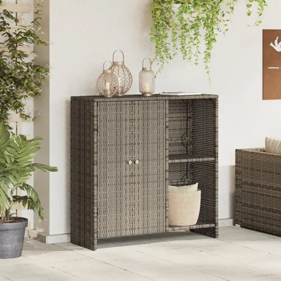 vidaXL Grå Opbevaringsskab 100 x 36 x 102 cm Rattan med Hylde og Dør
