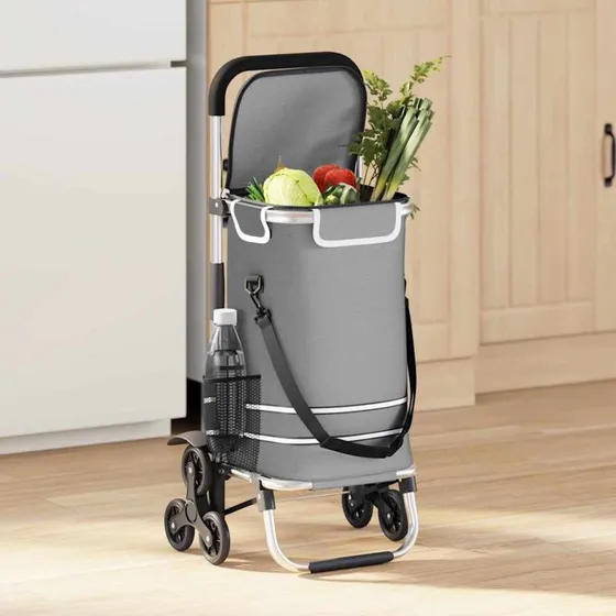 vidaXL Indkøbsvogn Grå 47 x 39 x 100,5 cm Foldbar Oxford Stof