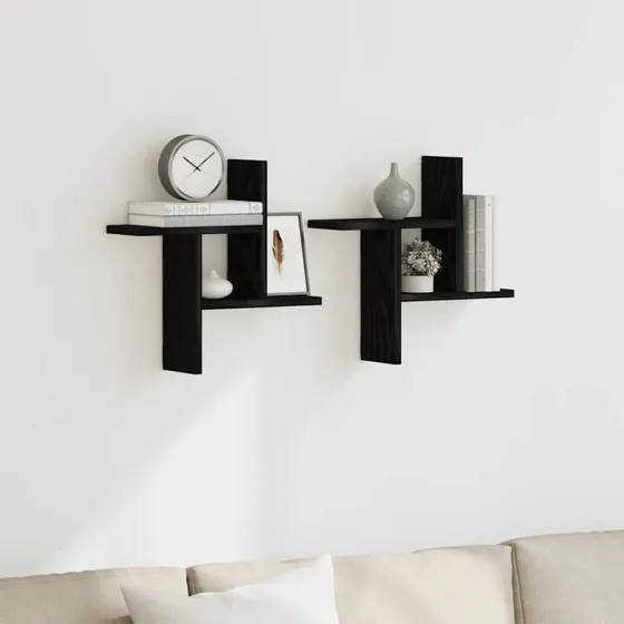 vidaXL Væghylder 2 stk. 38x12x38 cm Konstrueret Træ Sort