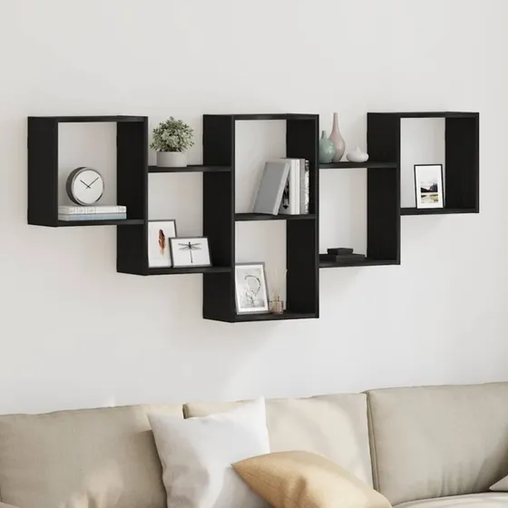 vidaXL Væghylde 159x18x66 cm Konstrueret Træ Sort