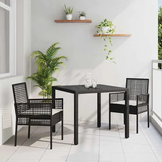 vidaXL Have Spisebordssæt 3 stk Sort Poly Rattan
