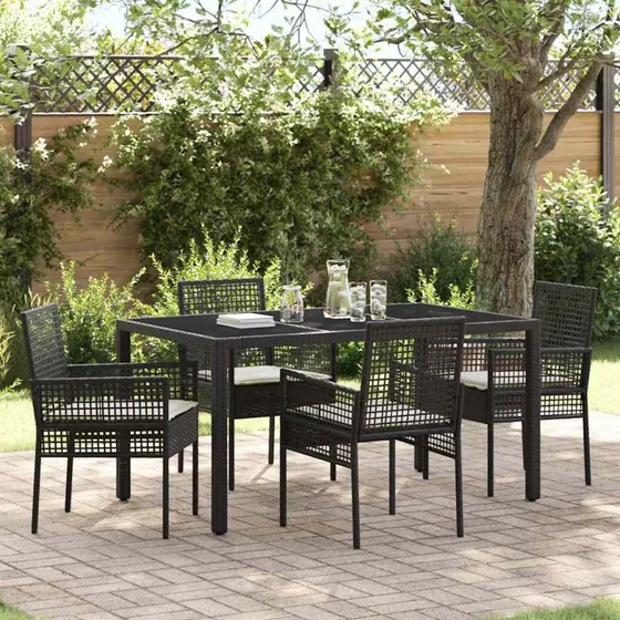 vidaXL Have Spisebordssæt 5 stk Sort Poly Rattan