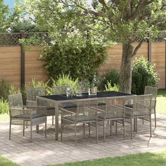 vidaXL Have Spisebordssæt 9 pcs Grå Poly Rattan