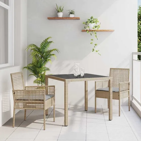 vidaXL Have Spisebordssæt 3 stk Beige Poly Rattan