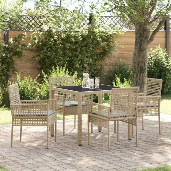 vidaXL Have Spisebordssæt 5 dels Beige Poly Rattan