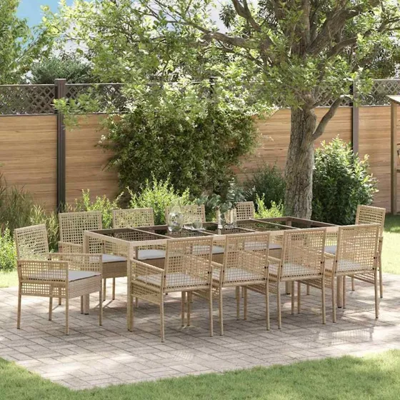 vidaXL Have Spisebordssæt 11 stk Beige Poly rattan