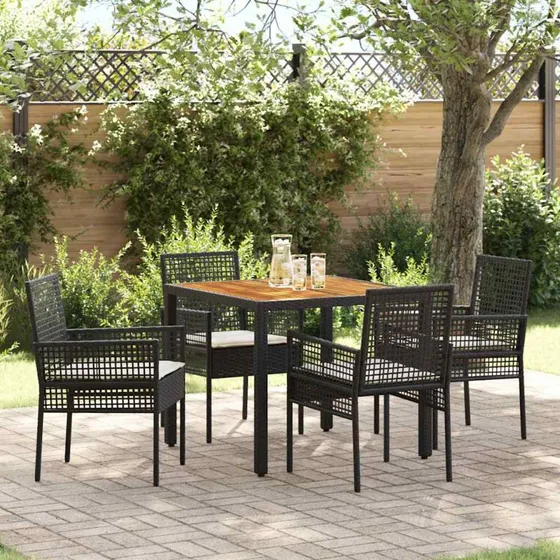 vidaXL Have Spisebordssæt 5 stk Sort Poly rattan