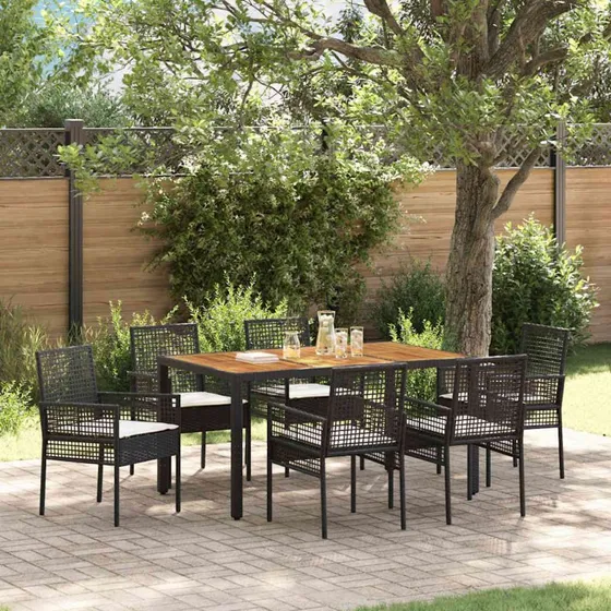 vidaXL Have Spisebordssæt 7 del, Sort Poly rattan, 150 x 90 x 75 cm