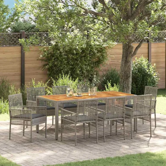 vidaXL Have Spisebordssæt 9 stk Grå Poly rattan 190 x 90 x 75 cm